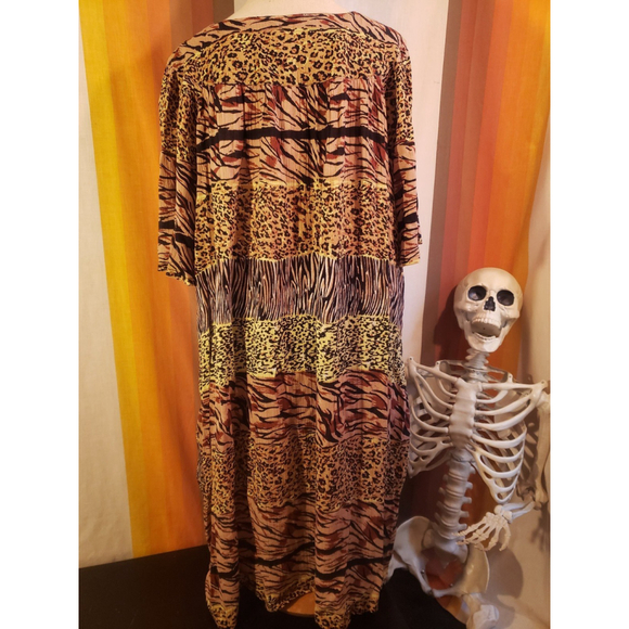 Vintage 80s 90s Animal Print Cheetah Leopard Tiger Zebra Housedress Plus Size - Picture 3 of 6